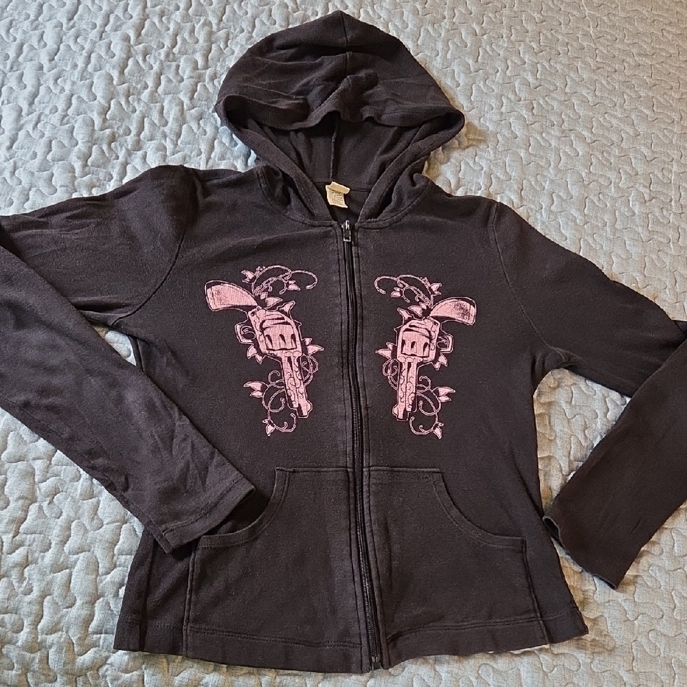 Black Hoodie Zip Up Sweatshirt With Revolver Graphic